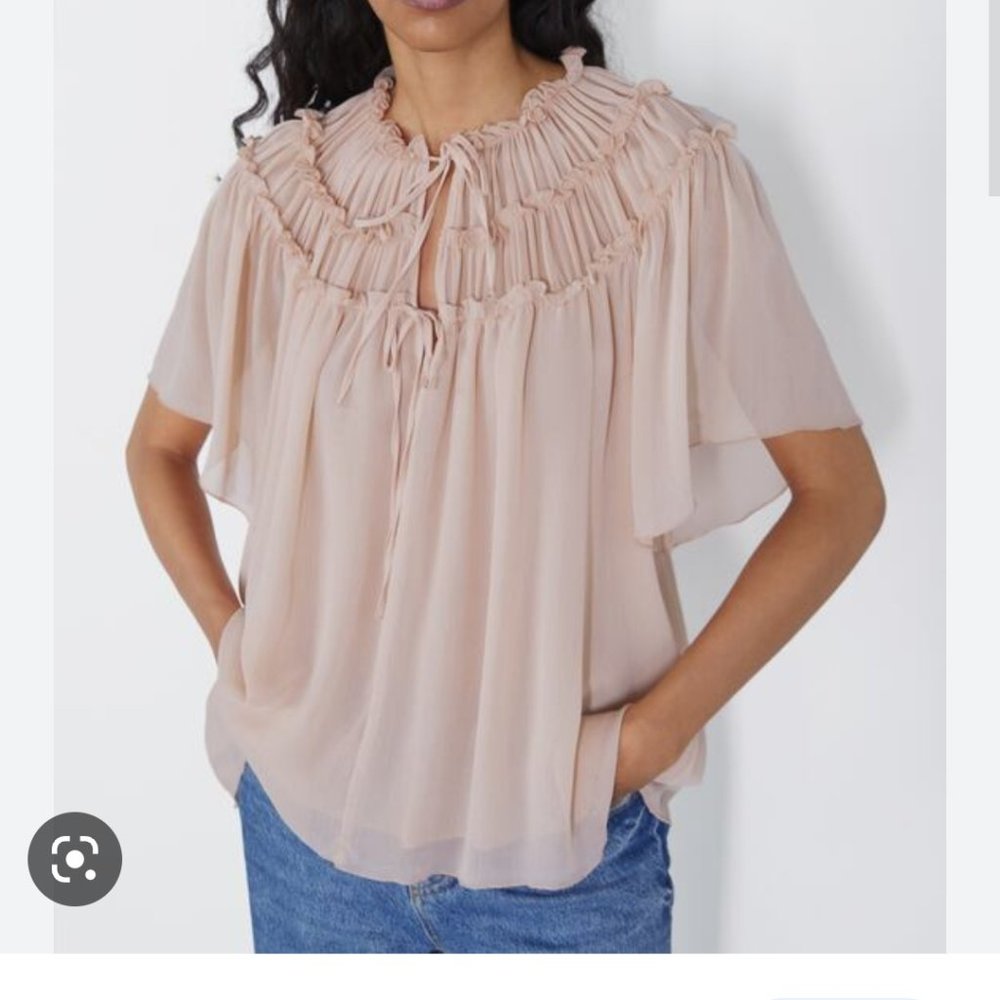 NWT ZARA RUCHED FRILL BLOUSE SIZE M